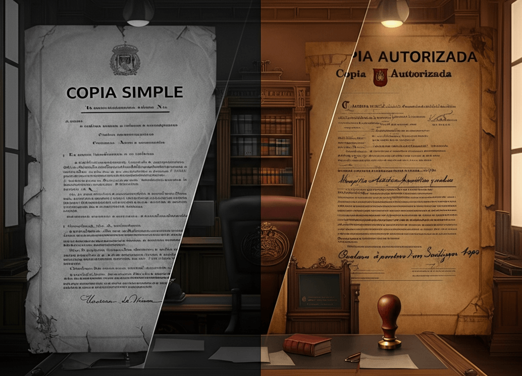 diferencia entre copia simple y copia autorizada de una escritura